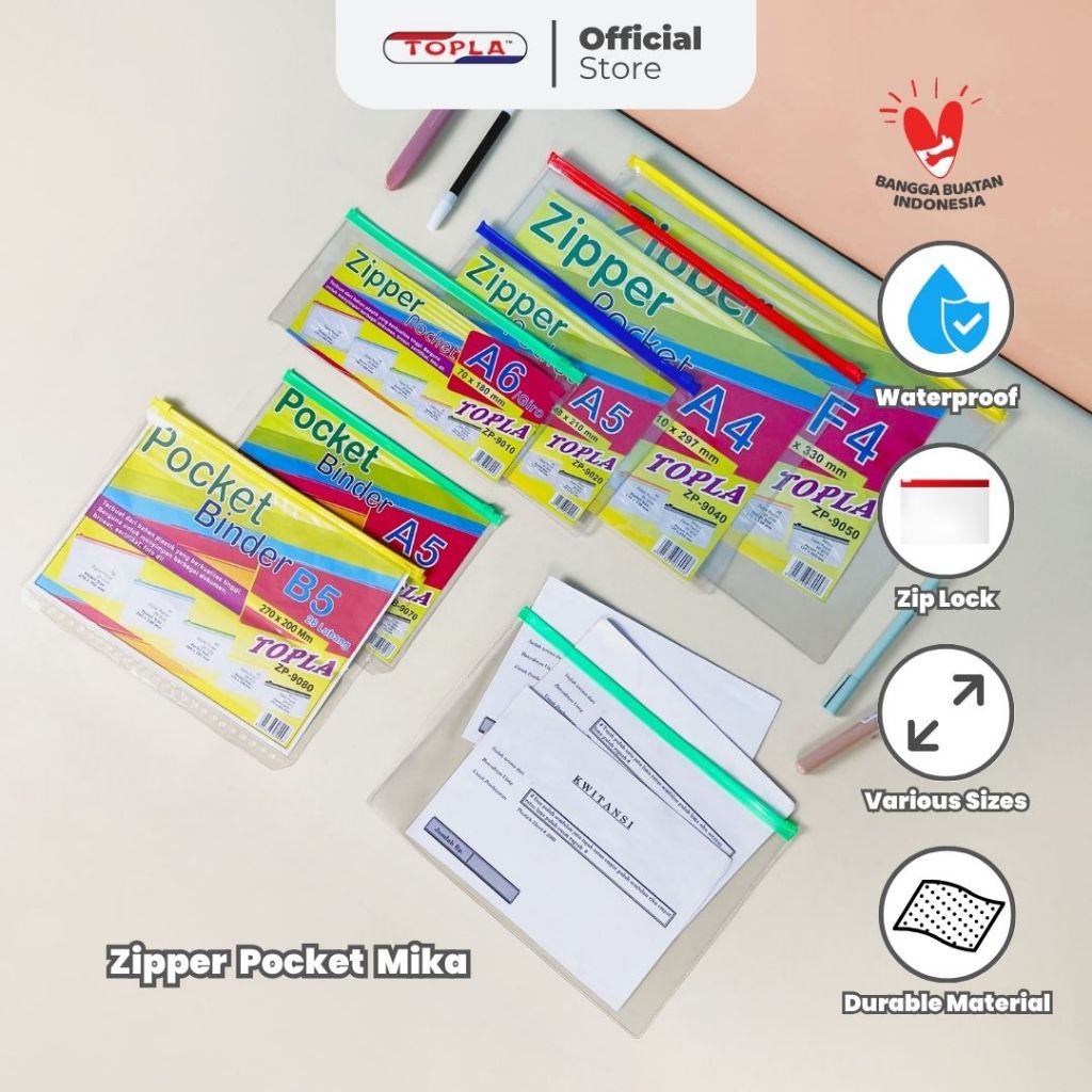 

TOPLA - Binder Pocket A5 / 20 Lubang / Zipper Pocket Binder A5 / Plastik Map Untuk Binder A5 / Ziplock Binder / Binder Pocket A5 / Zipper Pocket Binder