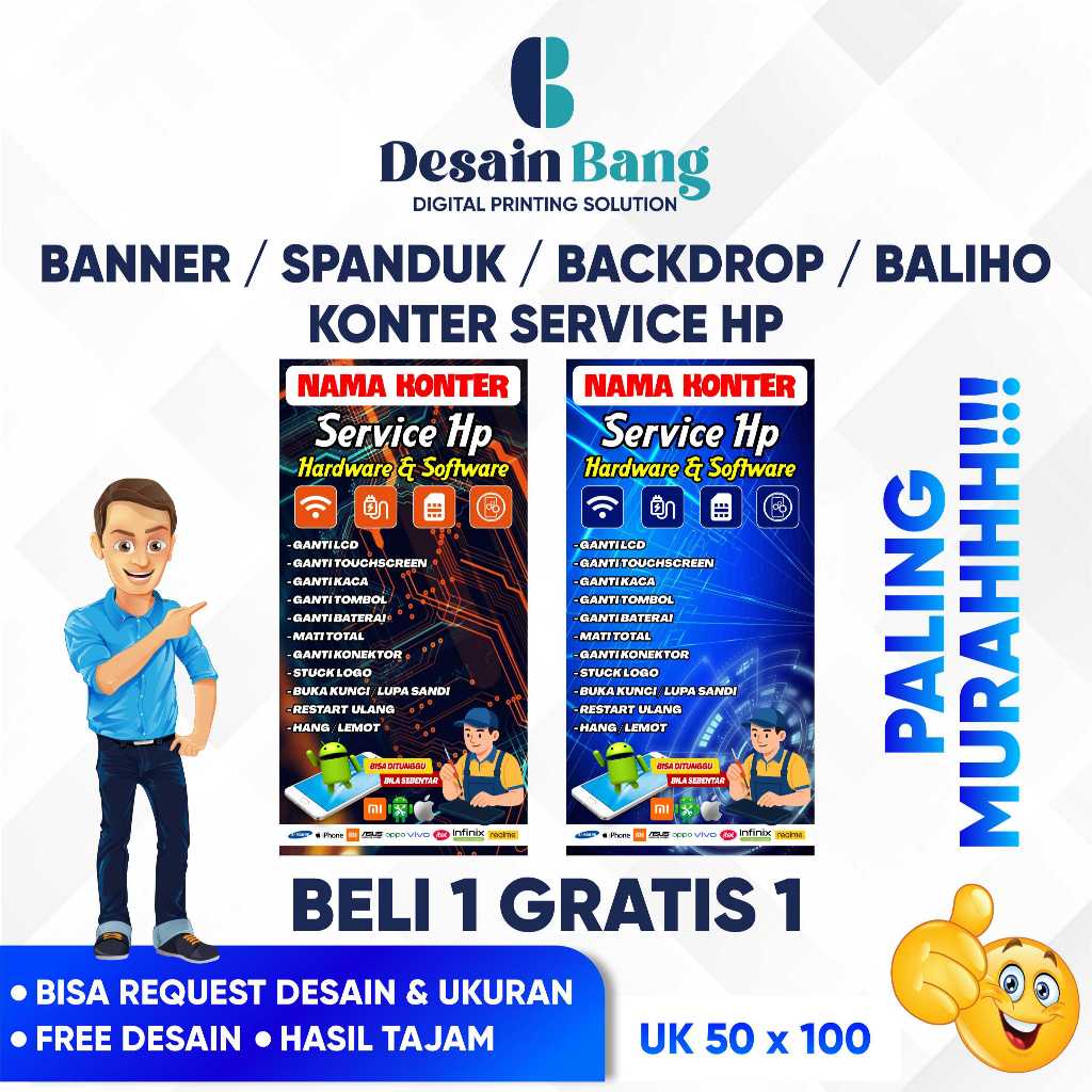 Banner Spanduk KONTER SERVICE HP 50x100CM BELI 1 DAPAT 2 MURAHHHH