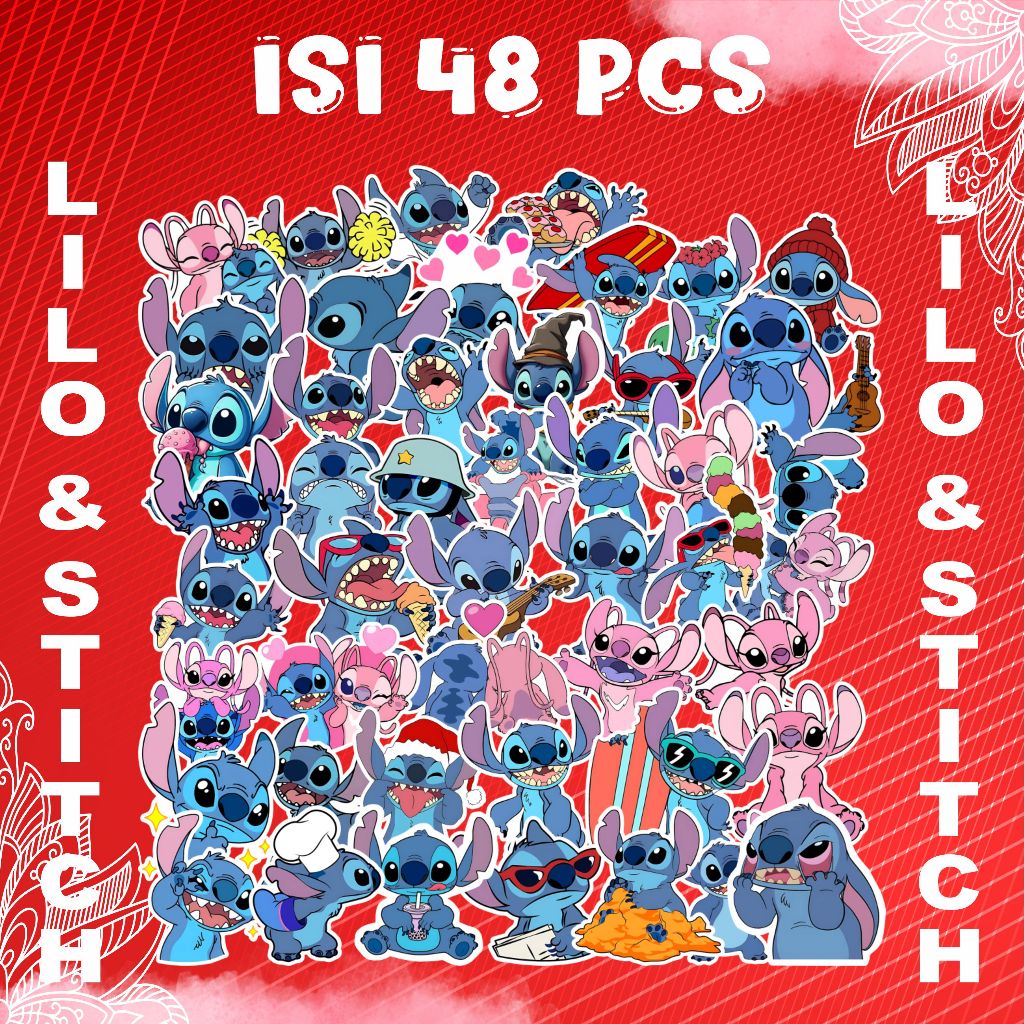 

STICKER PACK LILO & STITCH 48 PCS | STIKER KARTUN WATERPROOF MURAH | BAHAN GLOSSY | COCOK UNTUK CASE HP & DEKORASI