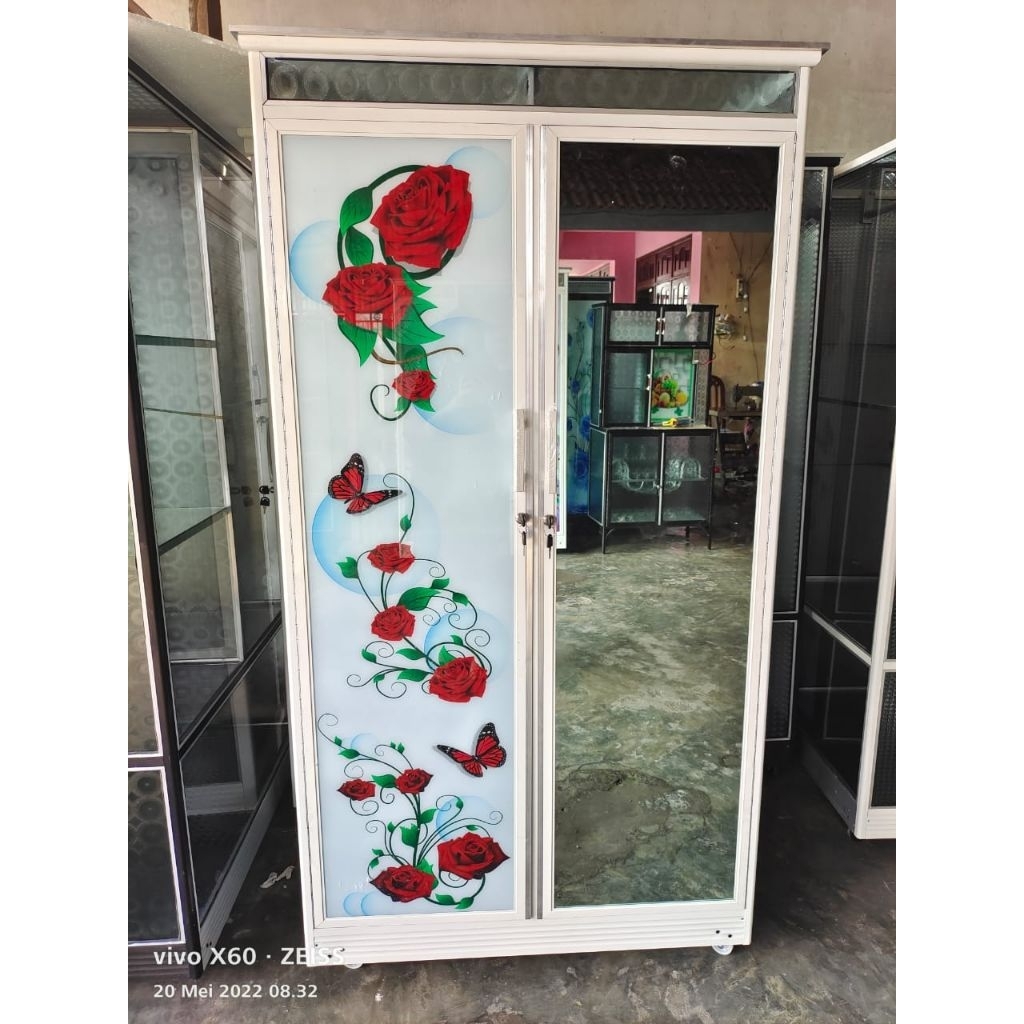 lemari baju 2 pintu kaca printing