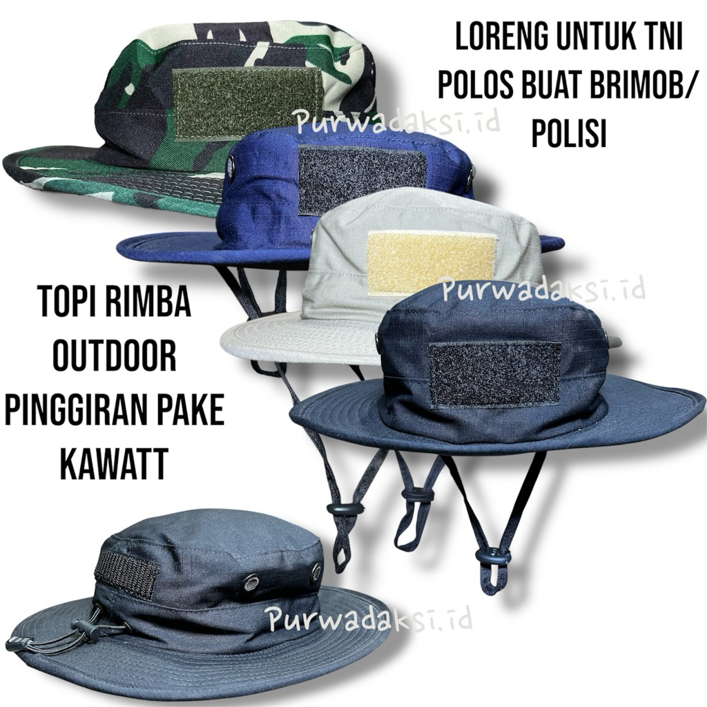 TOPI RIMBA KAWAT TNI LORENG RIPSTOP ANTI AIR  TOPI RIMBA KAWAT/TOPI RIMBA HITAM/TOPI RIMBA BRIMOB/TO