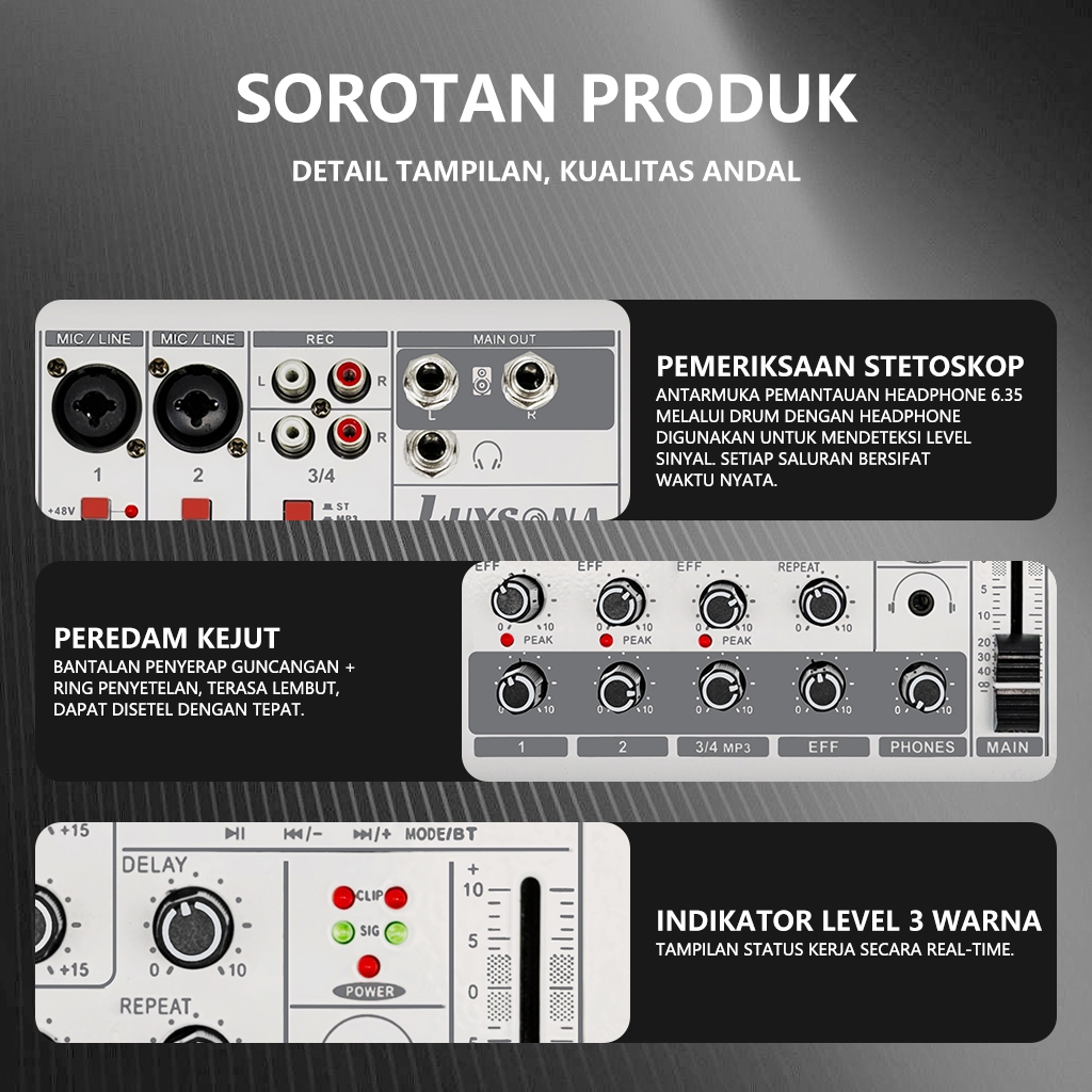 Luxsona Mixer 4 Channel Audio Mixer Mini Soundcard Usb Bluetooth Mixer Murah Cuci Gudang Mendukung