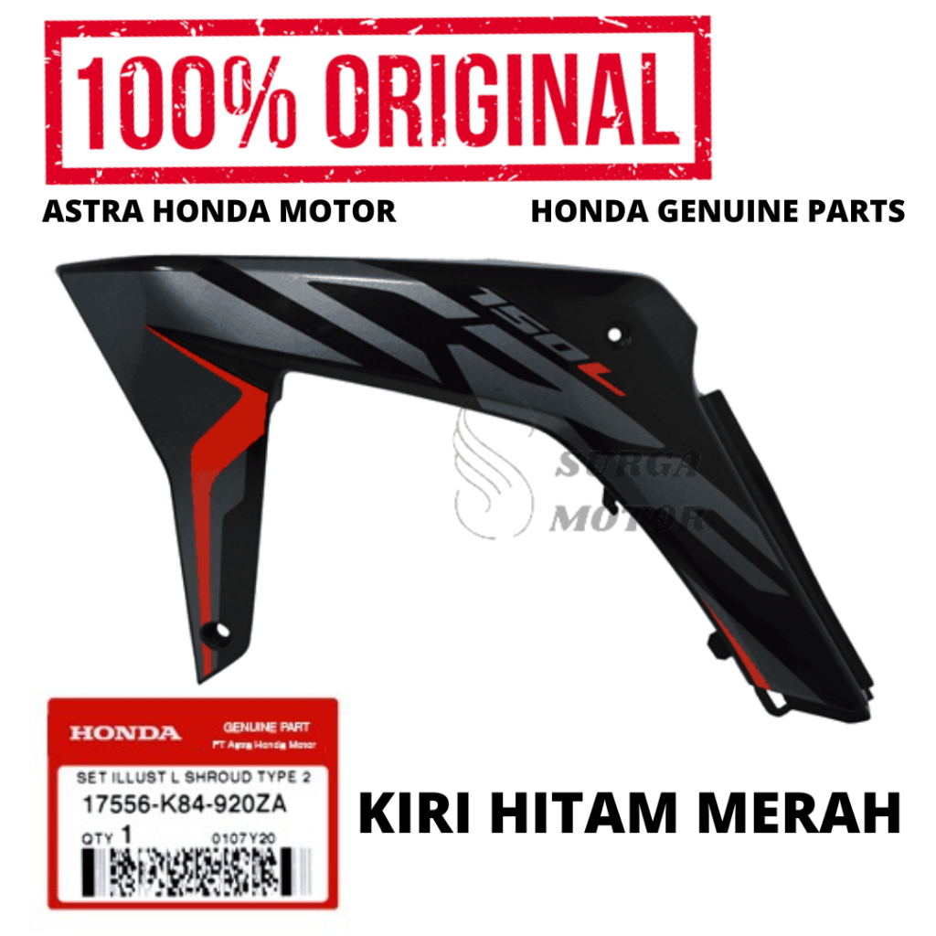Cover Body Set Sayap Kiri Hitam Merah Type 2 CRF 150L K84 Original Honda AHM 17556-K84-920ZA Set Ill