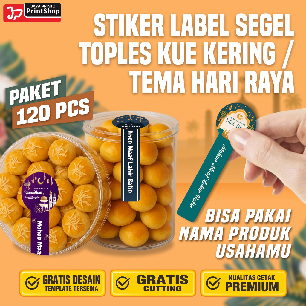 

Cetak Stiker Label Kemasan, Makanan, Minuman Bentuk Segel Tema Idul Fitri Paket 120pcs Bahan Bontaq / Chromo Free Cutting Murah_STICKER