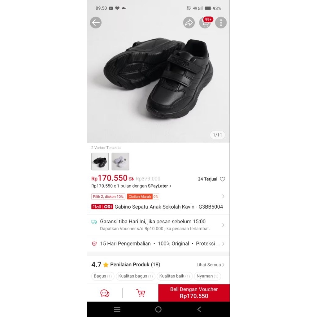 NEW PRELOVED - Gabino Sepatu Anak Sekolah Warna Hitam Ukuran 29