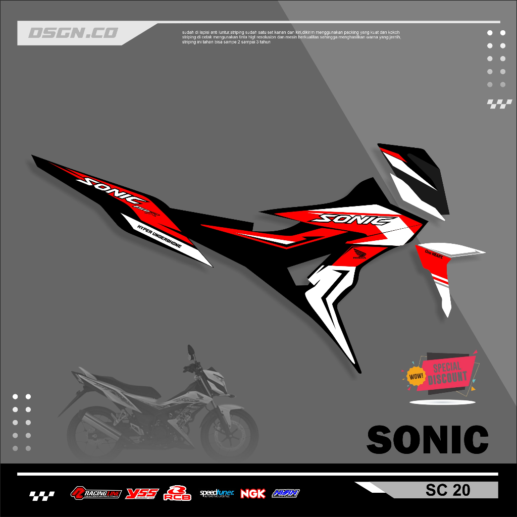 Striping Variasi Honda Sonic 150R / Sticker Honda Sonic variasi motif simple keren kode 20