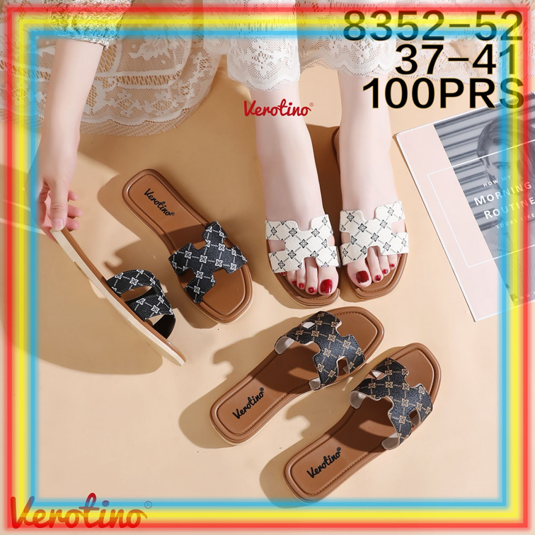 8352-52 Sandal Selop Karet Wanita Verotino Sendal Slop Karet Cewek Motif Bunga Glanzton