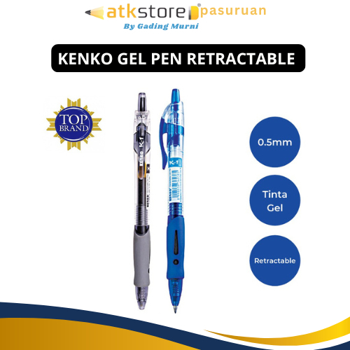 

Kenko Gel Pen K-1 Retractable - Pulpen Pena Gel Pen K1 0.5 mm Hitam dan Biru