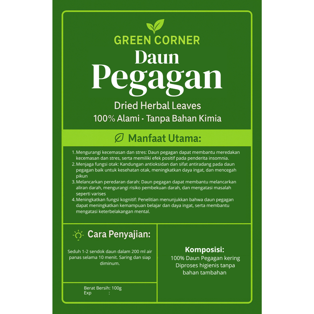 

PEGAGAN KERING 100 GRAM - Centella Asiatica Organik - MURNI - JSR - REMPAH - PREMIUM QUALITY