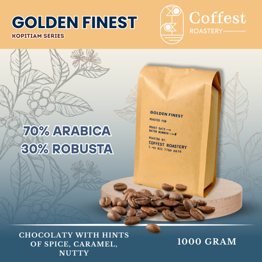 

Coffest Roastery - Golden Finest 1 kg - Roast Beans Biji Bubuk Kopi Blend 70/30 Arabika Robusta