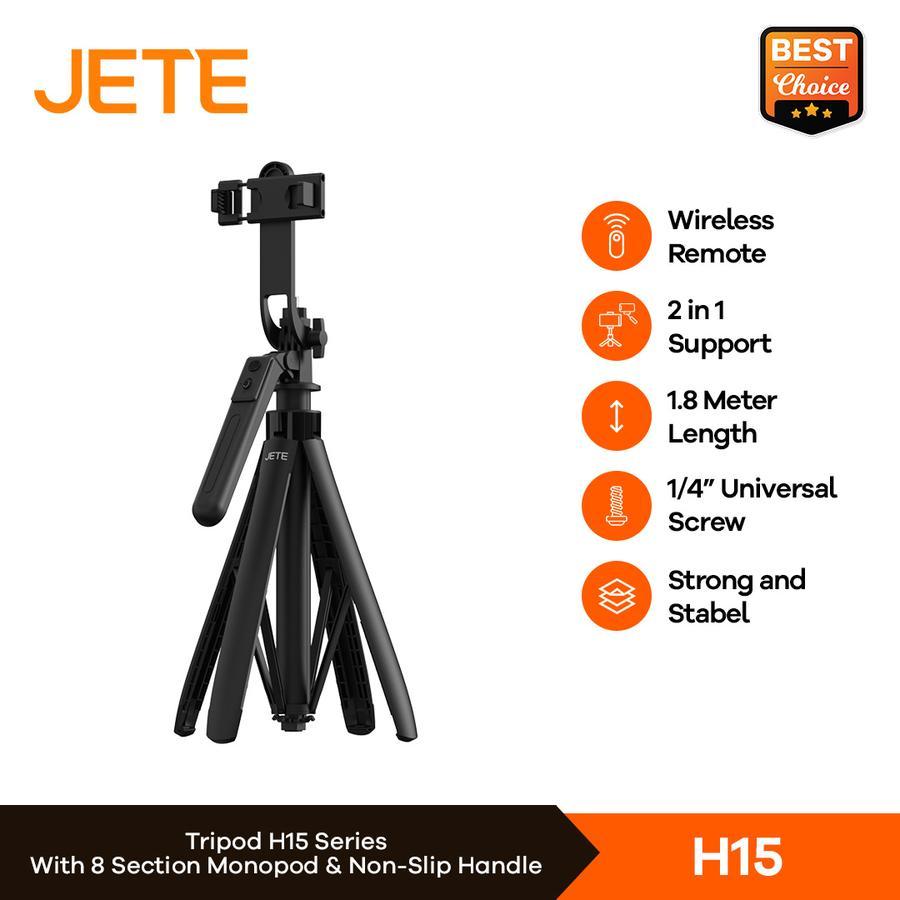 JETE Tripod Bluetooth Tongsis Selfie Stick 1,8m + Remote JETE H15 - Original