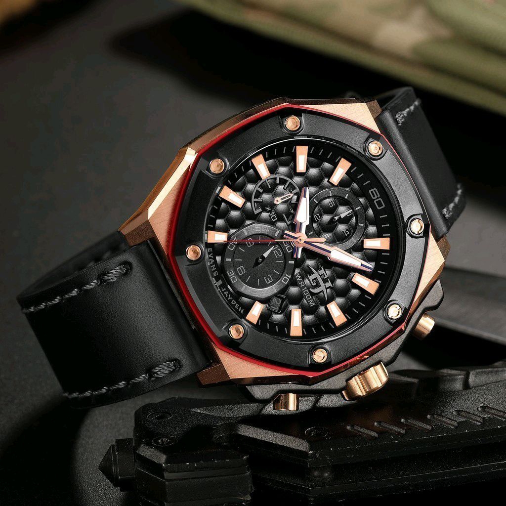 Jam Tangan Pria Evans Jayden 9586 Analog Cronograph Leather Strap Original Garansi 1 Tahun