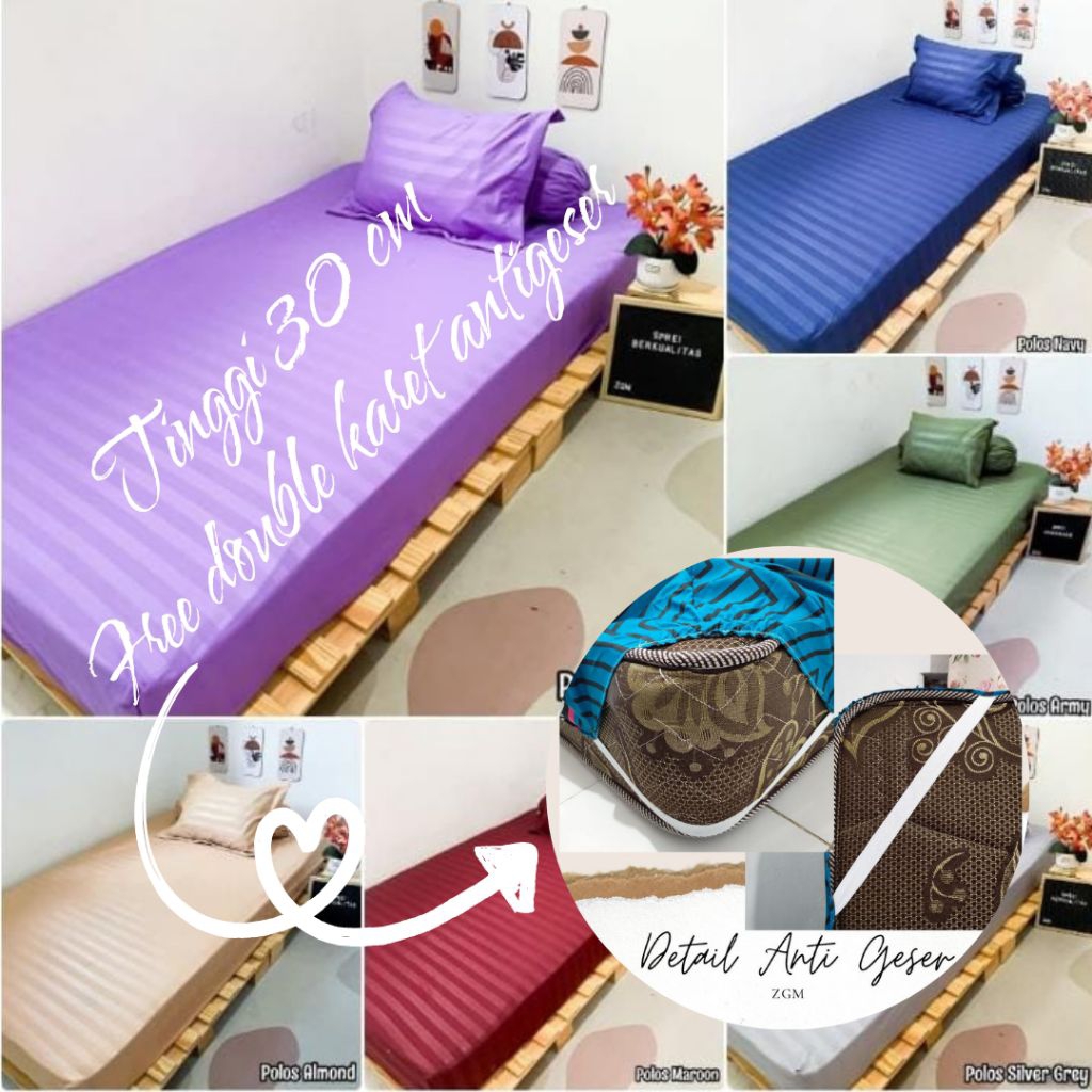 GROSIR SPREI TINGGI 30 CM UK 180 DAN 160 / SPREI POLOS SALUR PREMIUM / SPREI KARET ANTIGESER / SPREI