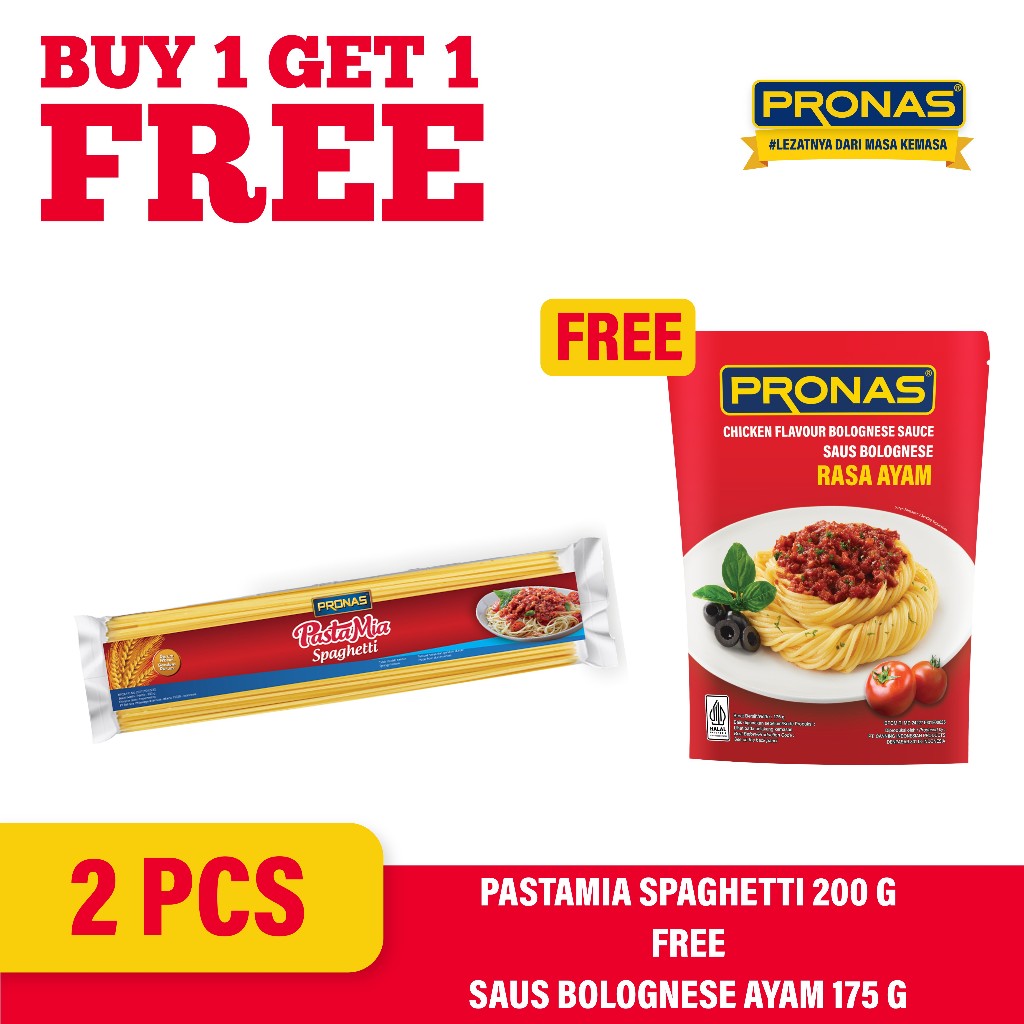 

[BUY 1 GET 1] PRONAS Spaghetti 200 g Free Saus Bolognese Ayam 175 g