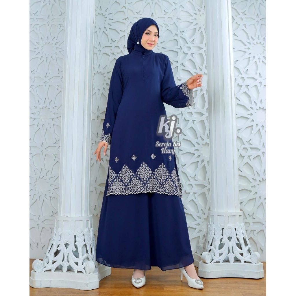 Nura Collection Official - Seroja Bordir Set Hijab - Baju Gamis Wanita Model Terbaru Bahan Ceruty - 