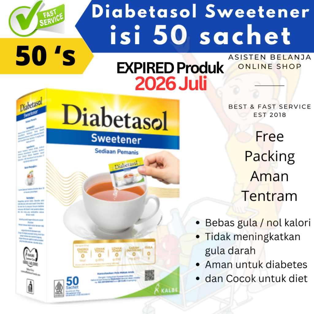 

Isi 50 sachet Diabetasol gula sachet Sweetener pengganti Gula rendah kalori diabetes diabet diet