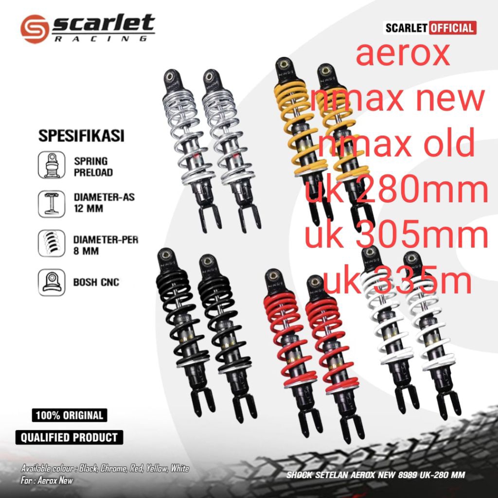 SHOCKBREAKER SHOCK BELAKANG METIC AEROX/NMAX NEW/NMAX OLD SCARLET UK 280/305/335MM 1SET DEPAN/BELAKA
