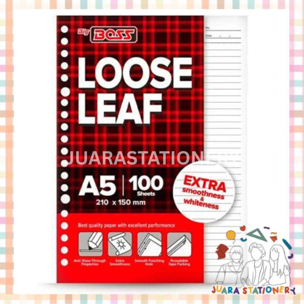 

(1452) JUARASTATIONERY Loose Leaf Big Boss A5 100 Garis / Isi Refill Binder Loose Leaf Garis