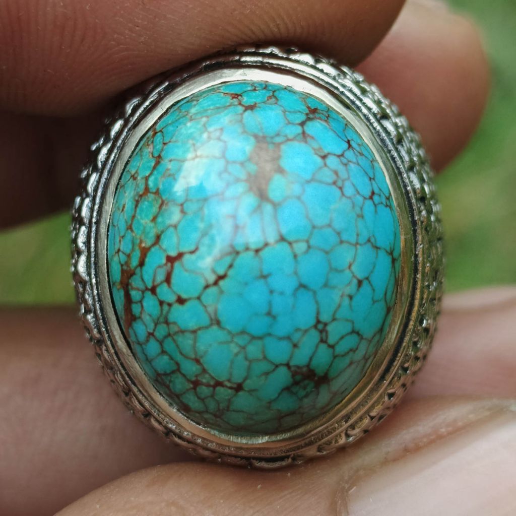 Batu Natural Pirus Mesir Toska Hijau Urat Full Beras Wutah Microweb Dim-18 Mumbul Gagah