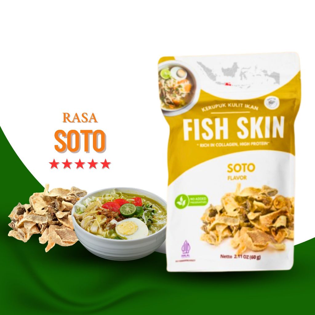 

Caliofish Fish Skin Rasa Soto Kerupuk Kulit Ikan Patin - Keripik Kulit Ikan Rasa Soto