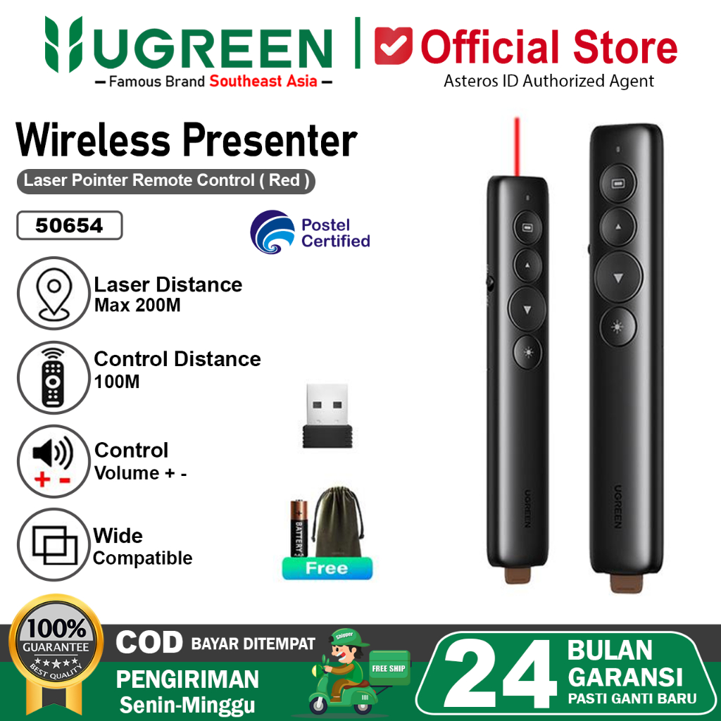 UGREEN Laser Pointer Remote Control Presenter Wireless 2.4ghz  For Mac, Windows, Linux