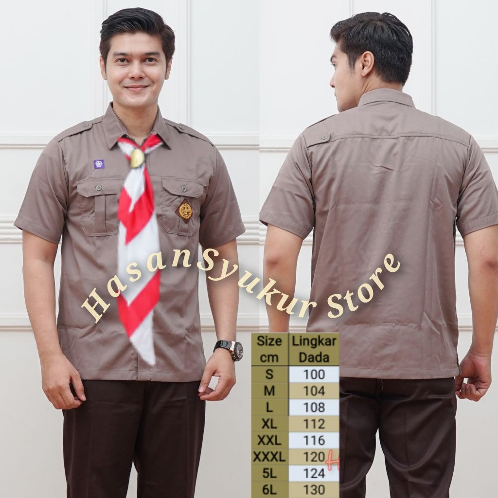 Baju seragam pramuka pembina PRIA lengan pendek coklat polisi / coklat tua