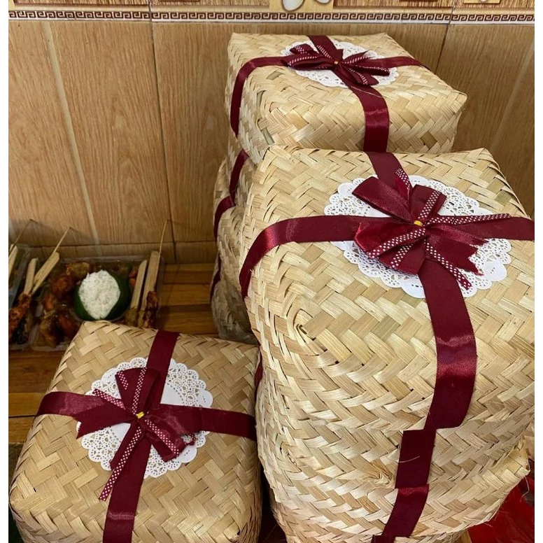 Besek Hias Pita Besek Bambu Jumbo Besek Rustic Besek Bambu Hampers Lebaran Ukuran  22 x 22 cm