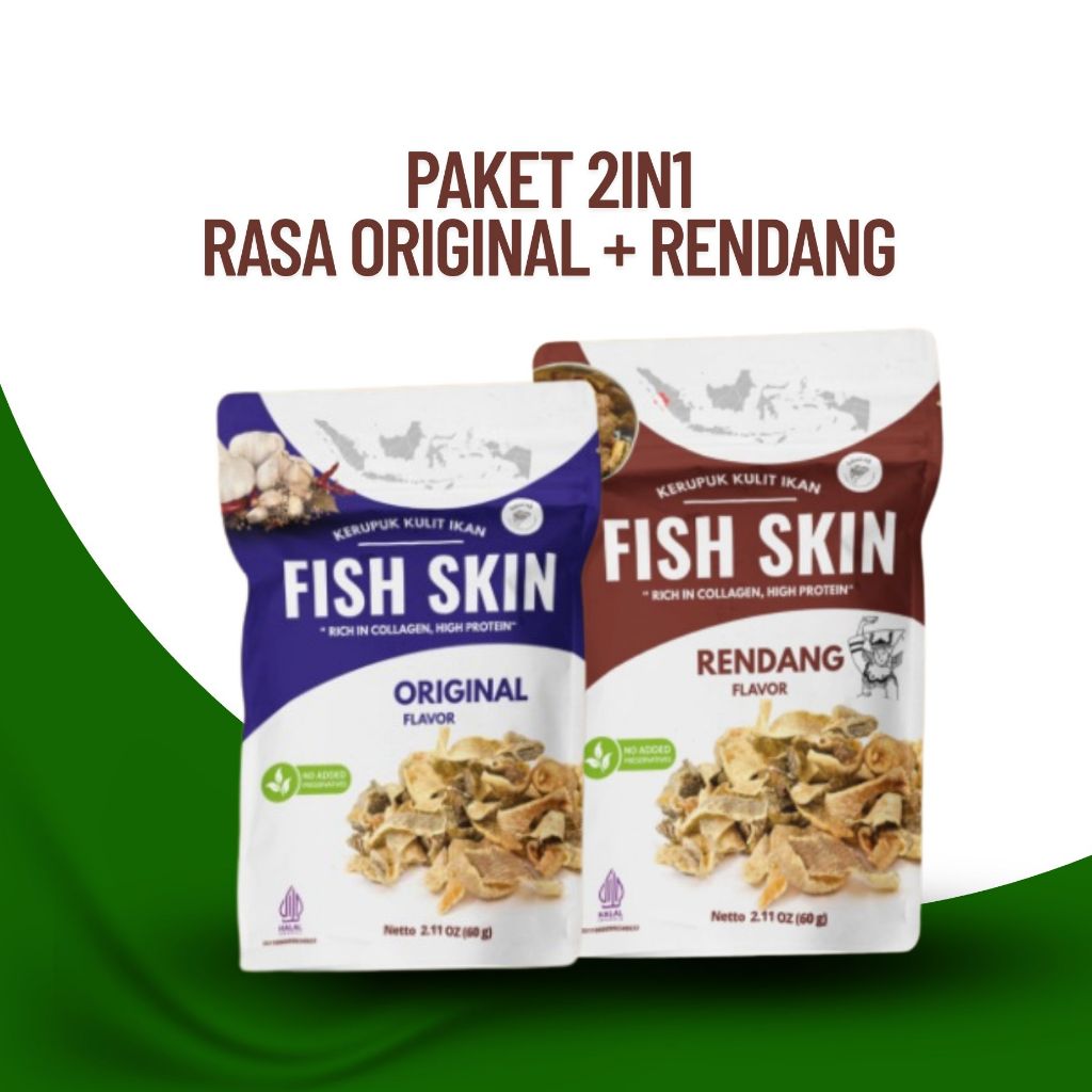 

Caliofish Kerupuk Kulit Ikan Fish Skin Rasa Rendang + Original 2in1 Paket Hemat
