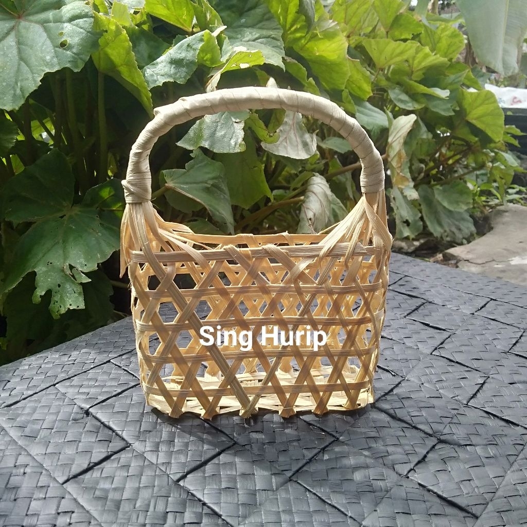Keranjang Bambu Kecil 12x4x10 tas bambu kecil tas anyaman bambu mini tas telur