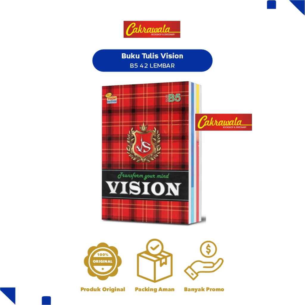 

VISION Buku Tulis B5 42 Lembar | 1 Pack Isi 6 Buku | Buku Sekolah Murah Berkualitas