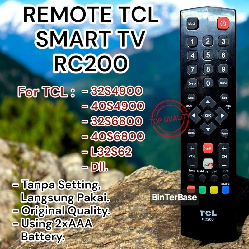 Remot Remote Smart TV TCL RC 200 Ytube putih LCD LED FHD 32S4900 32S6800 L32S62 KW Ori Pabrik rc200 
