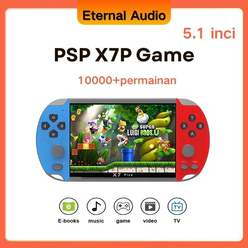 Hermanstore11 Psp X7/X7 Plus 5.1 Inci Layar Besar Dual Joystick Retro Game Arcade Handheld 8Gb