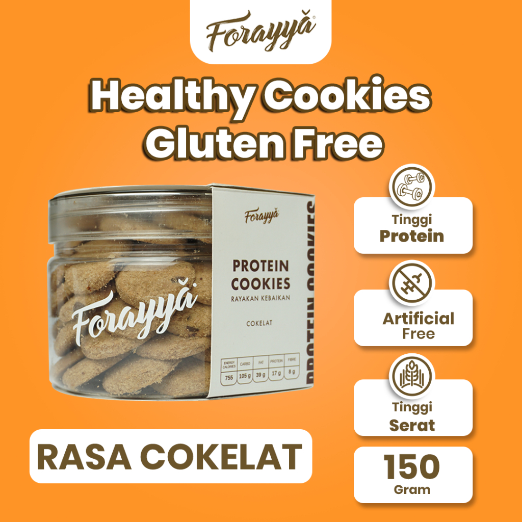 

NO_MORE Protein Cookies Jar Cokelat 170g - Healthy Snack Kue Kering Gluten Free Tinggi Protein Asam