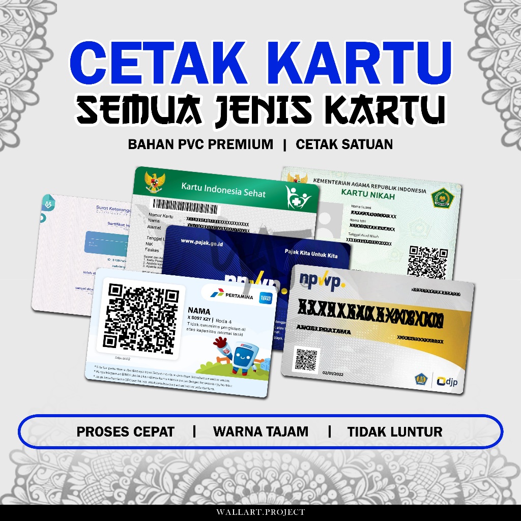 

Cetak ID Card Kartu Fisik Bisa Satuan Anti Luntur Bahan PVC, My Pertamina, BPJS, NPWP, Vaksin Dll