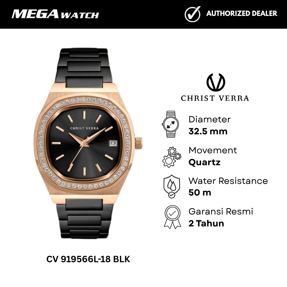 Jam Tangan CHRIST VERRA CHRIST VERRA Wanita Original CV 919566L-18 BLK