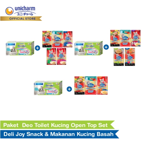 Unicharm Pet - Paket  Deo Toilet Kucing Open Top Set  + Deli Joy Snack & Makanan Kucing Basah