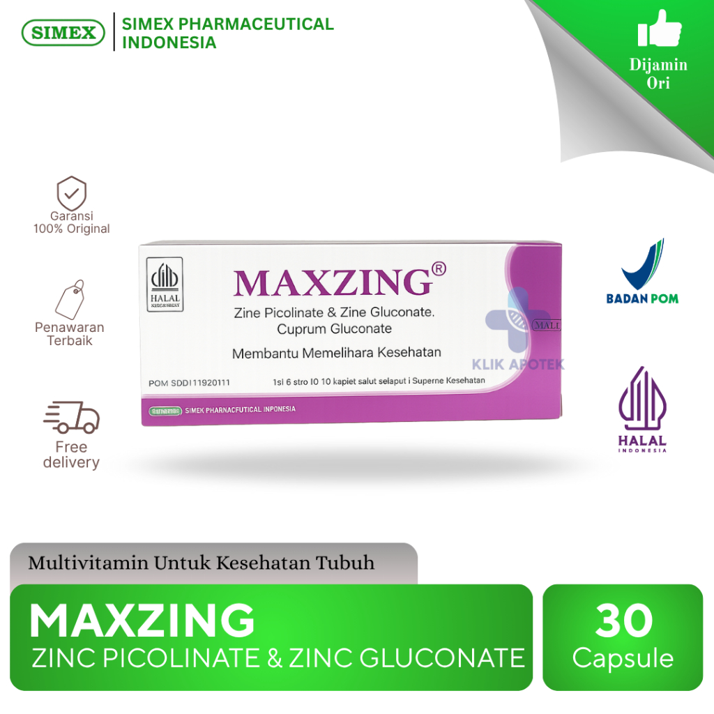 Zinc Maxzing Komplit 10kaplet-30kaplet-60kaplet | Multivitamin Zinc untuk Memelihara Kesehatan Tubuh