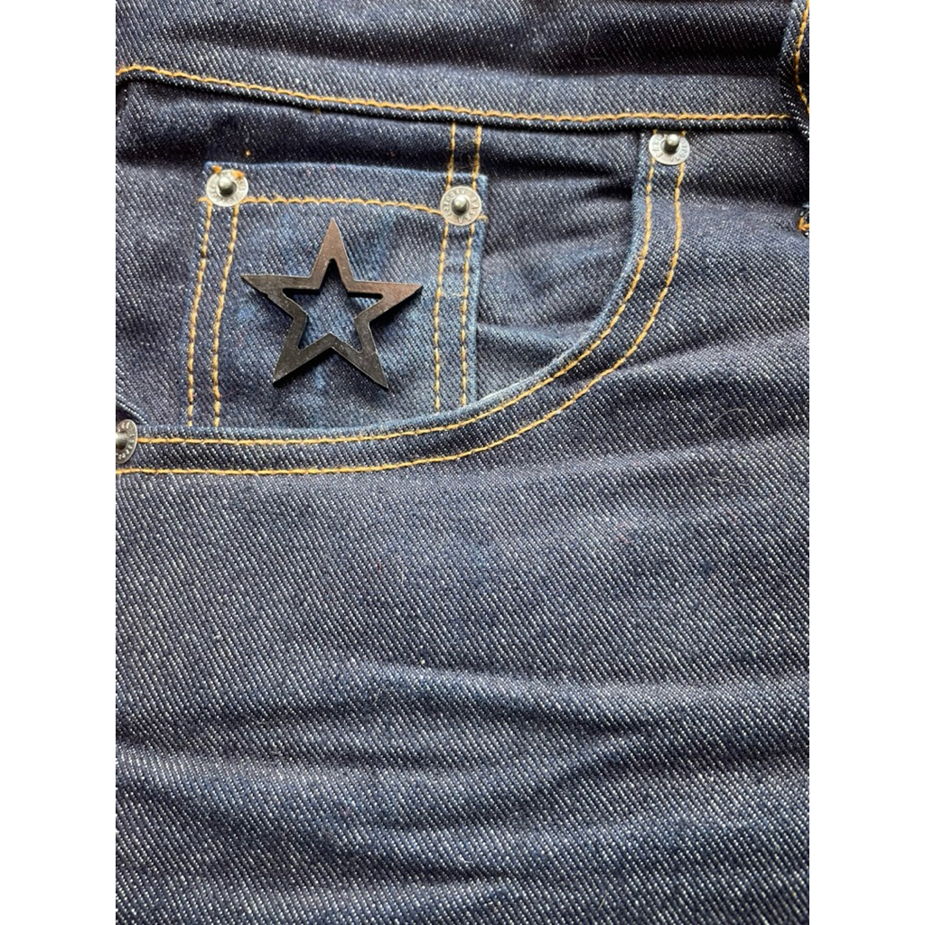 Aksesoris celana raw denim coin pocket dan backpocket fading / alat fading saku celana raw denim - b