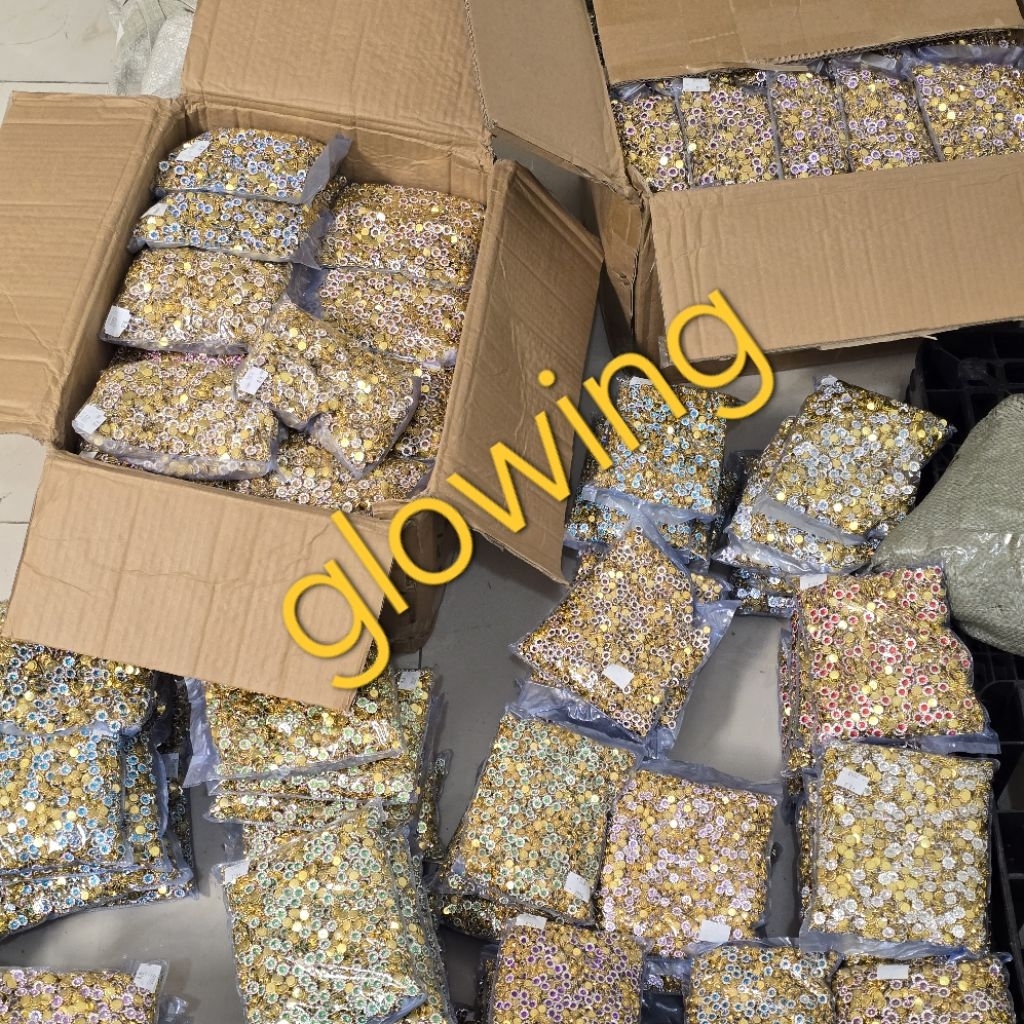 PAK BESAR (-/+ 2.000butir) kw1 kristal cangkang GOLD motif matahari