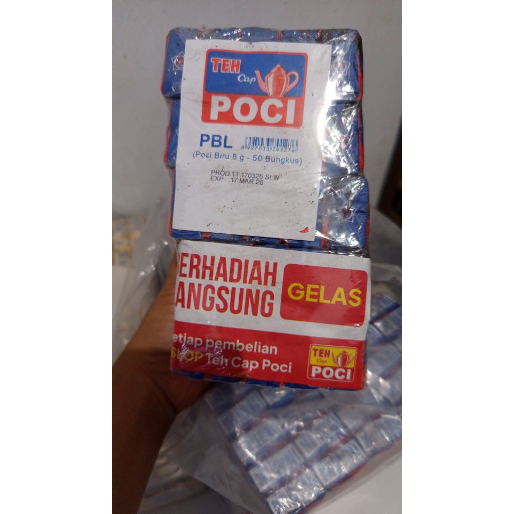 

teh poci biru 1 slop kemasan 8 gram/teh poci slawi 50pcs free gelas