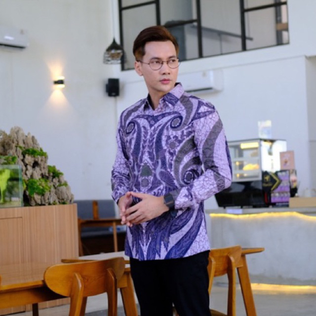Batik Arby - kemeja batik pria hem cowok motif LILAC MERAK full furing mewah lengan panjang slimfit