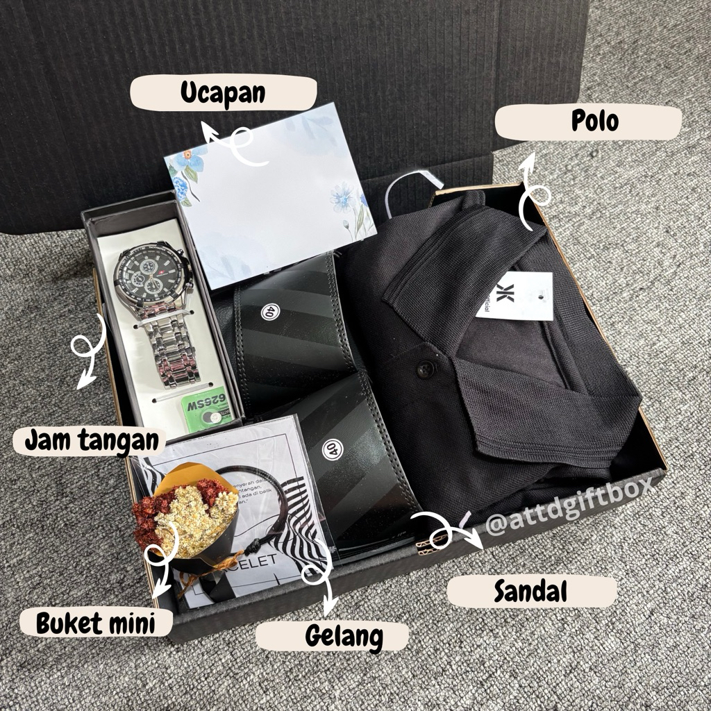 

Giftbox polo sendal jam tangan - Kado ulang tahun - Giftbox cowok - Hampers - New