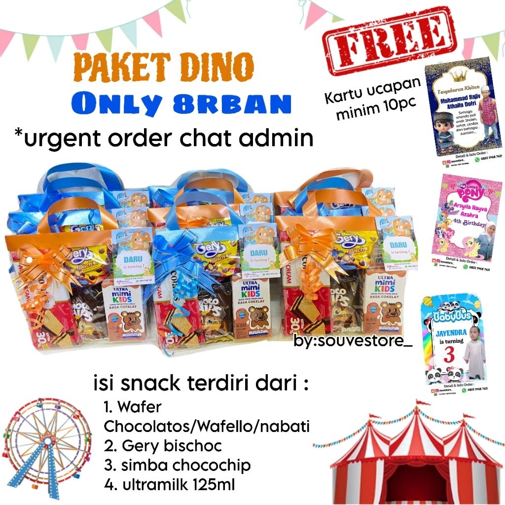 

Paket snack Ultra Dino Kode MImi || Hampers snack ulang tahun Parcel ultah paket snack ultah murah snack ulangtahun bingkisan ultah murmer