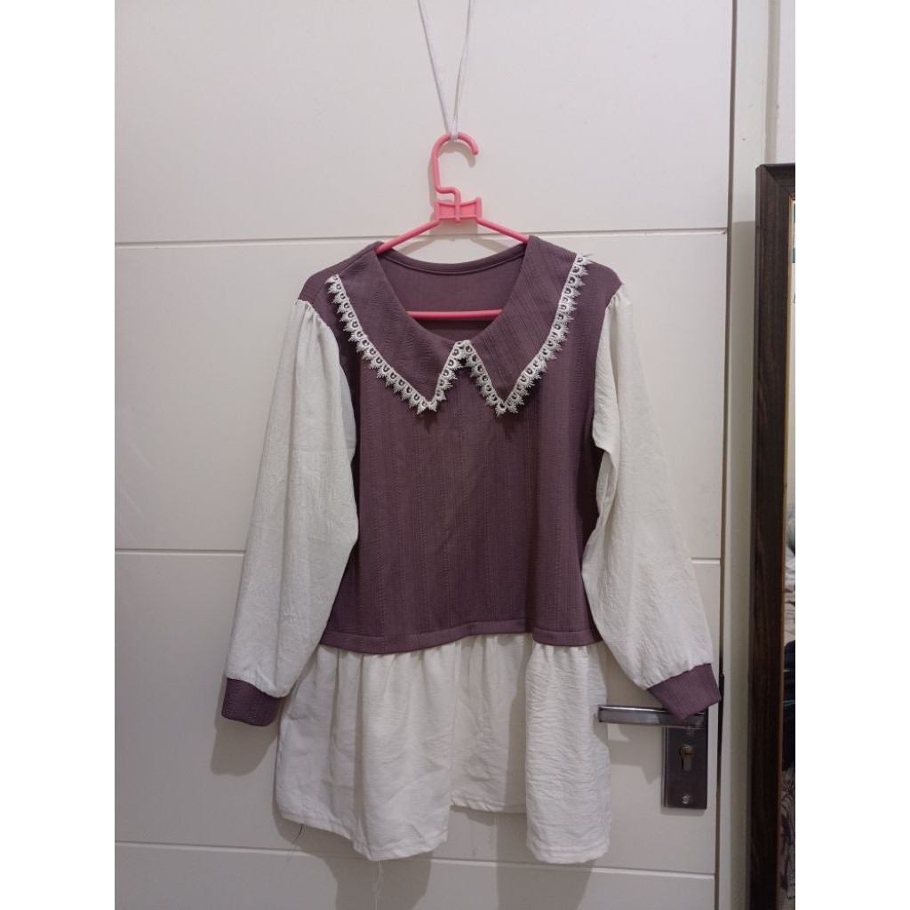 Preloved Atasan Ungu Muda Putih Kalem Renda