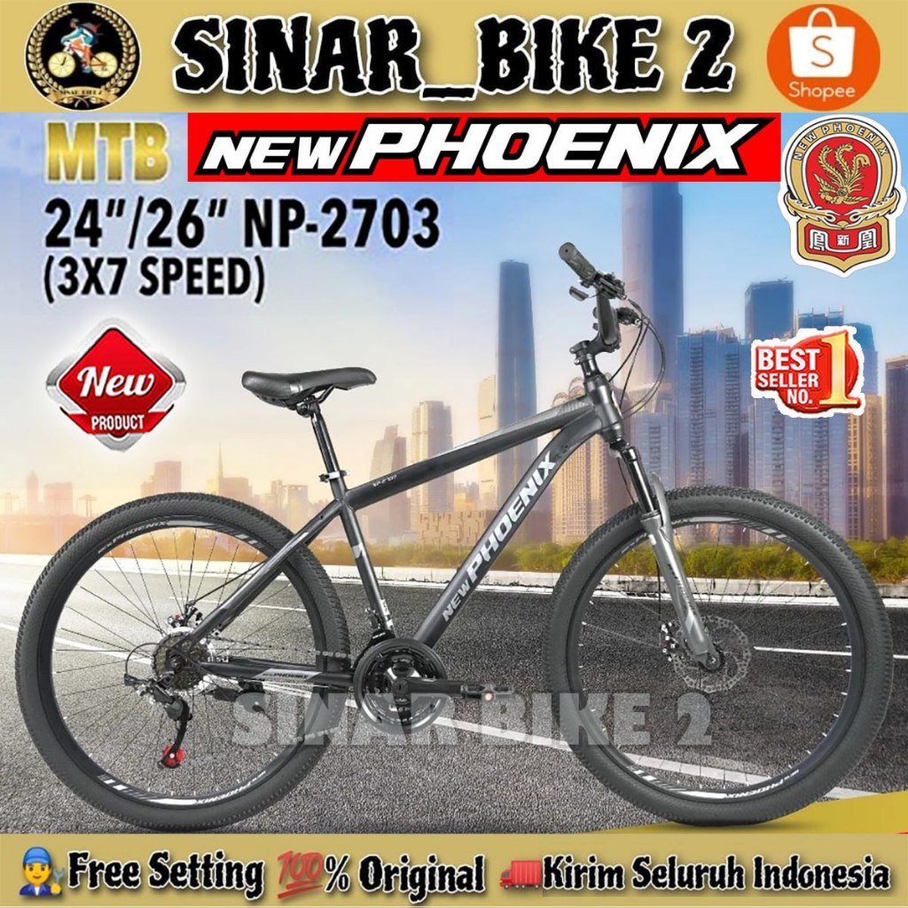 Sepeda Gunung MTB PHOENIX NP 2703 Ukuran 24, 26 Inch Rem Cakram // MTB PMB MN 181 Ukuran 26 Inch Rem