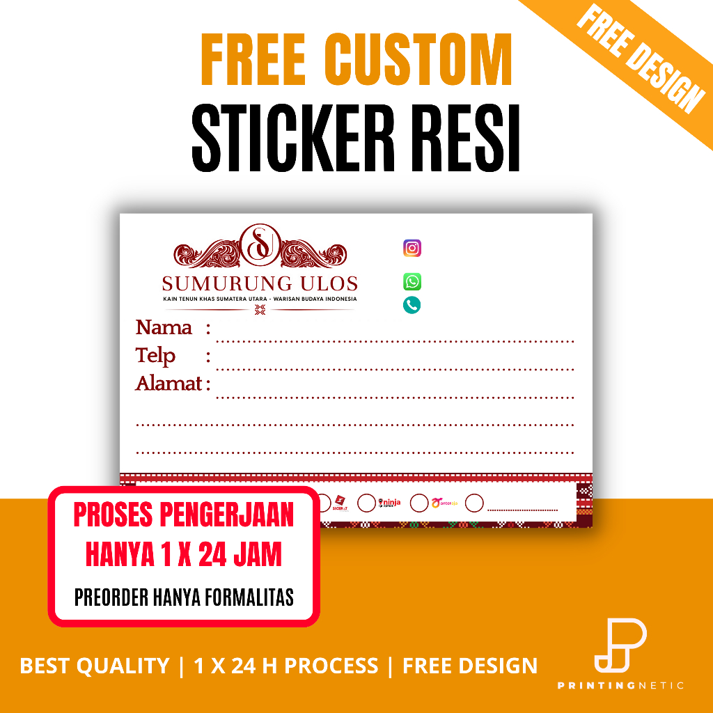 

(FREE DESIGN) Custom Stiker Label Pengiriman / Stiker Resi / Label Pengiriman Online Shop Chromo/HVS