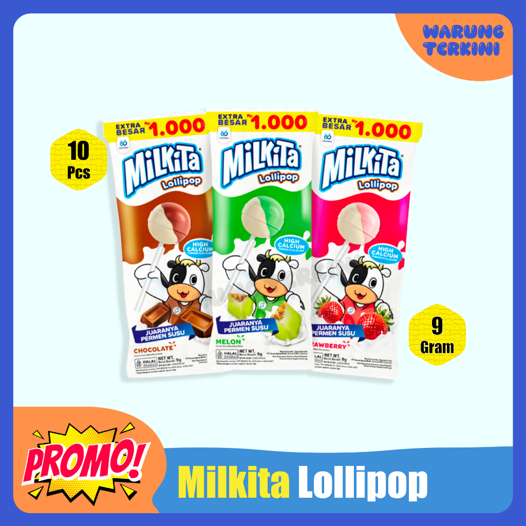 

Permen Milkita Lollipop 1 Renceng 10 Pcs 9g | Juaranya Permen Susu Tinggi Kalsium