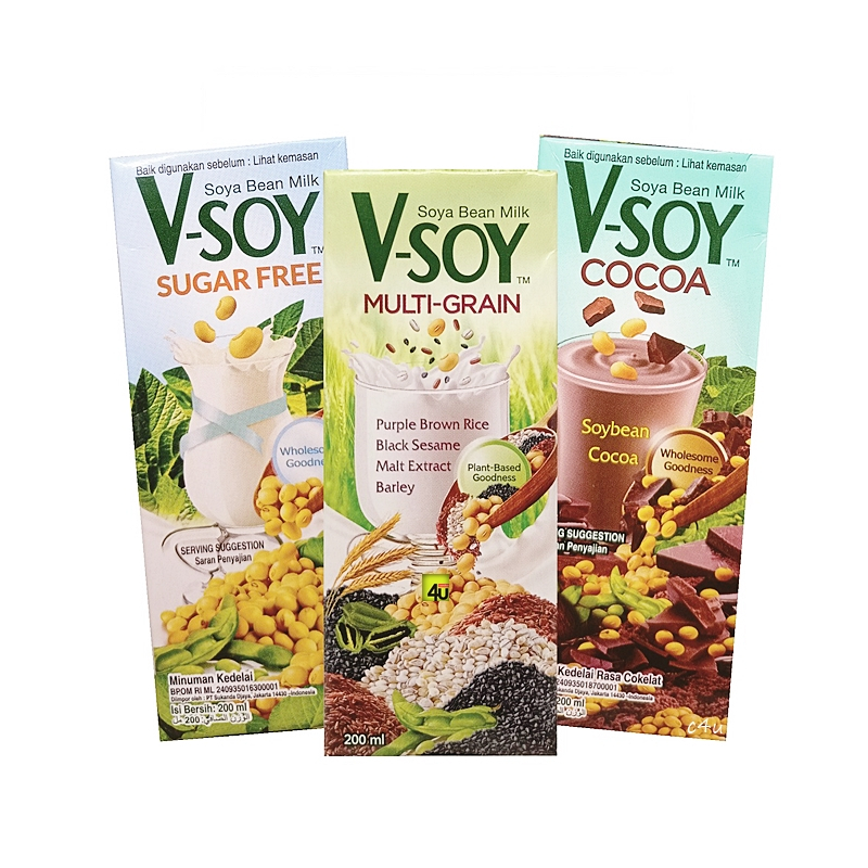 

[oddsolshop] pekanbaru/V-Soy VSoy Soya Bean Milk 200ML Susu Kacang Soya Cocoa Sugar Free Multi Grain