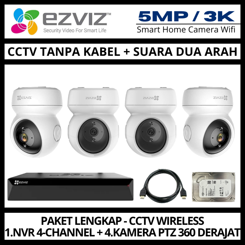 PAKET CCTV EZVIZ 5MP 4 CHANNEL 4 KAMERA WIRELESS