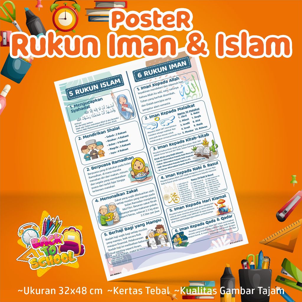Poster Islami Rukun Iman dan Rukun Islam - Poster edukasi anak islami